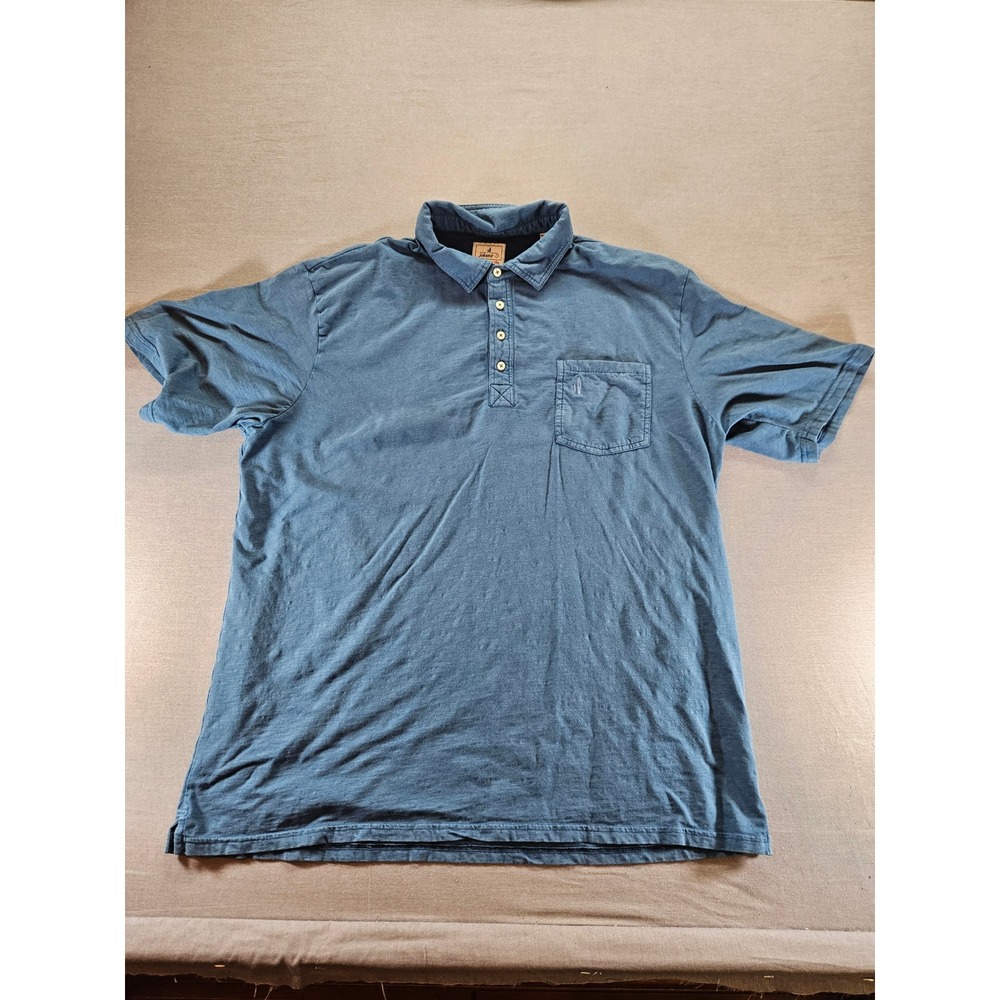 Johnnie-O Hangin Out Mens XXL Blue Slub Knit Pocket Polo Shirt Surfer Logo
